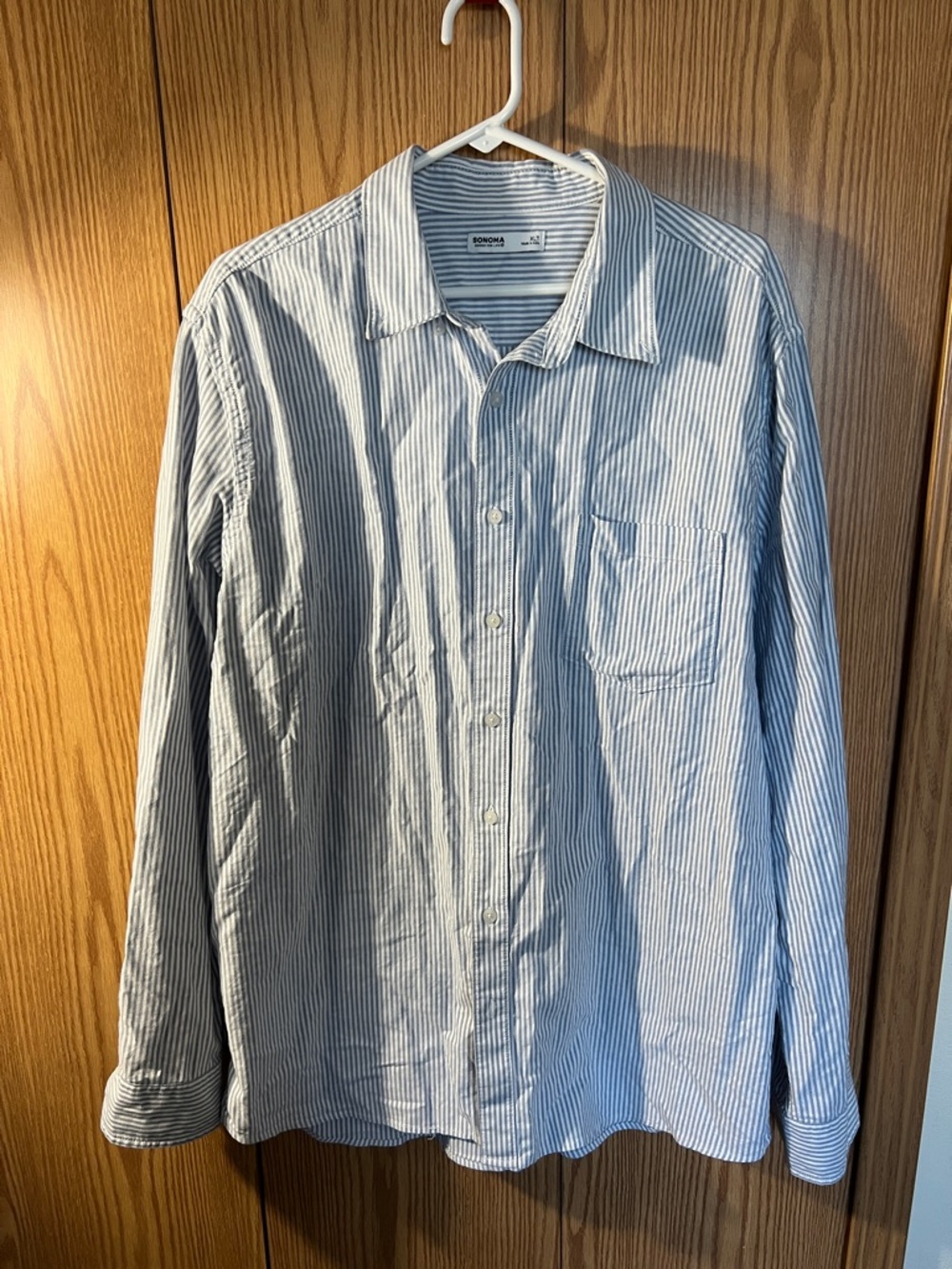 Sonoma Blue and White Striped Casual Button-Down Shirt